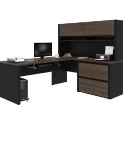 Bestar Connexion L-Shaped Workstation, Antigua/Black