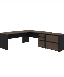 Bestar Connexion L-Shaped Workstation with Lateral File, Antigua/Black