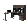 Bestar Connexion Height Adjustable L-Desk with Hutch, Antigua/Black