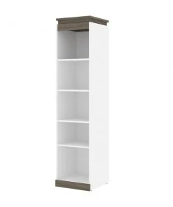 Bestar Orion 20W Narrow Shelving Unit, White & Walnut Grey