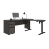 Bestar Prestige + Height Adjustable L-Desk, Bark Gray/Slate