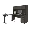 Bestar Prestige + Height Adjustable L-Desk with Hutch, Bark Gray/Slate