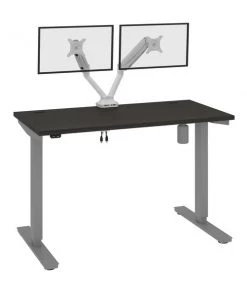 Bestar Upstand 48W x 24D Standing Desk with Dual Monitor Arm in deep grey
