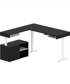Bestar Viva 72W L-Shaped Standing Desk with Credenza in black & white