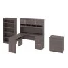 Bestar Innova 60W L-Shaped Desk with Hutch, Lateral File Cabinet, and Bookcase in bark grey