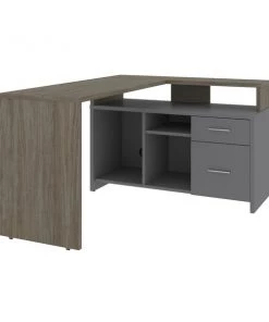 Bestar Equinox 57W 56W L-Shaped Desk, Walnut Grey & Slate