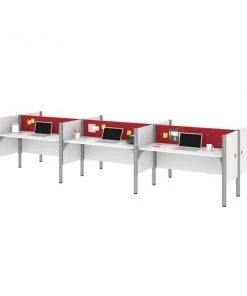 Bestar Pro-Biz 183W 6-Person Office Cubicles with Red Tack Boards and Low Privacy Panels in white
