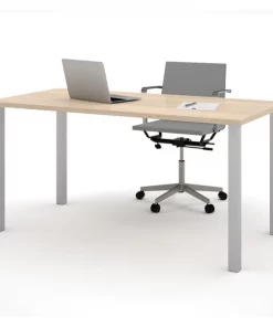 Bestar Universel 60W Table Desk with Square Metal Legs, Northern Maple
