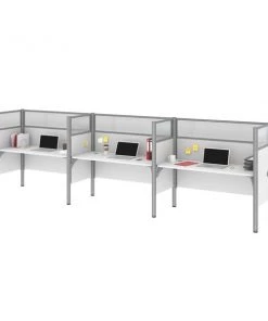 Bestar Pro-Biz 183W 3-Person Office Cubicles with High Privacy Panels in white