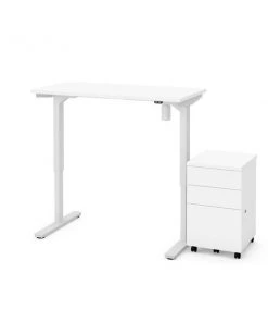 Bestar Universel 48W x 24D Standing Desk with Assembled Mobile File Cabinet, White
