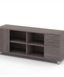 Bestar Pro-Linea 72W Credenza with 3 Drawers, Bark Grey
