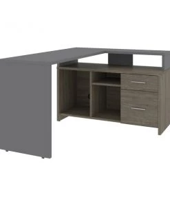 Bestar Equinox 57W 56W L-Shaped Desk, Slate & Walnut Grey