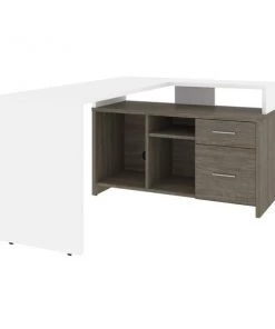 Bestar Equinox 57W 56W L-Shaped Desk, White & Walnut Grey