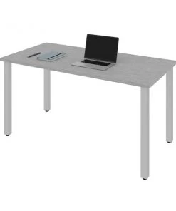 Bestar Universel 60W Table Desk with Square Metal Legs in silver grey
