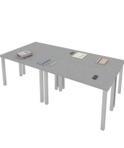 Bestar Universel Four 48W x 24D Table Desks with Square Metal Legs in silver grey