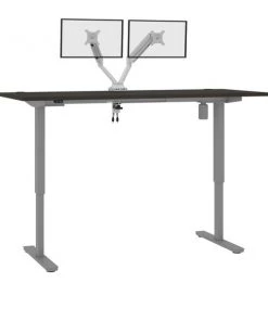 Bestar Upstand 72W x 30D Standing Desk with Dual Monitor Arm in deep grey