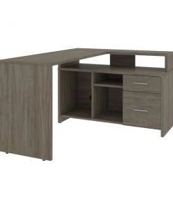 Bestar Equinox 57W 56W L-Shaped Desk, Walnut Grey