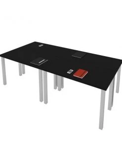 Bestar Universel Four 48W x 24D Table Desks with Square Metal Legs in black