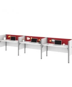Bestar Pro-Biz 183W 3-Person Office Cubicles with Red Tack Boards and Low Privacy Panels in white
