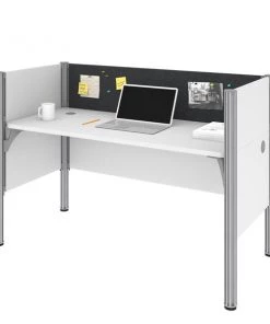 Bestar Pro-Biz 63W Single Office Cubicle with Gray Tack Board and Low Privacy Panels in white