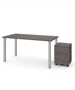 Bestar Universel 60W x 30D Table Desk with Mobile Pedestal, Bark Grey