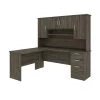 Bestar Murzim 71W L-Shaped Desk with Hutch in walnut grey