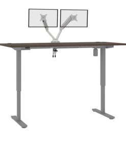 Bestar Upstand 72W x 30D Standing Desk with Dual Monitor Arm in antigua