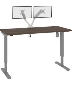 Bestar Upstand 60W x 30D Standing Desk with Dual Monitor Arm in antigua