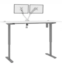 Bestar Upstand 72W x 30D Standing Desk with Dual Monitor Arm in white