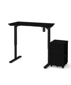 Bestar Universel 48W x 24D Electric Standing Desk with Assembled Mobile Pedestal, Black