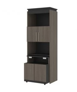 Bestar Orion 30W Shelving Unit with Fold-Out Desk, Bark Gray & Graphite
