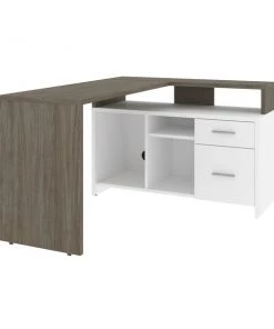 Bestar Equinox 57W 56W L-Shaped Desk, Walnut Grey & White