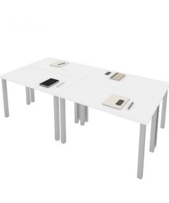 Bestar Universel Four 48W x 24D Table Desks with Square Metal Legs in white