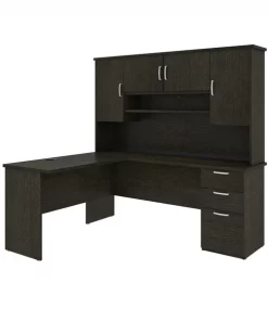 Bestar Murzim 71W L-Shaped Desk with Hutch in deep grey