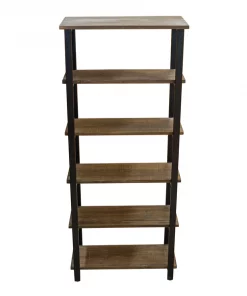 Alaterre Furniture Pomona 70"H 5-Shelf Metal and Solid Wood Bookcase