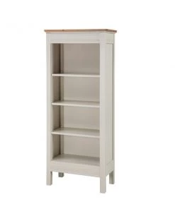 Alaterre Furniture Savannah Tall Bookcase, Ivory with Natural Wood Top