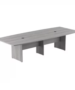 Bush Business Furniture 120W x 48D Boat Shaped Conference Table W/ Wood Base in Platinum Gray