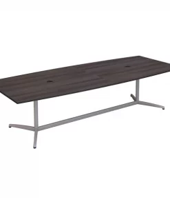 Bush Business Furniture 120W x 48D Boat Shaped Conference Table W/ Metal Base in Storm Gray