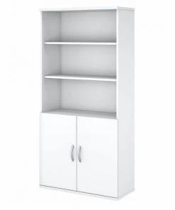 Bush Business Furniture Easy Office 5 Shelf Bookcase W/ Doors in Pure White
