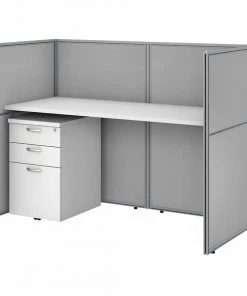 Bush Business Furniture Easy Office 60W Cubicle Desk W/ File Cabinet and 45H Closed Panels Workstation, Pure White
