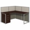 Bush Business Furniture Easy Office 60W L Shaped Cubicle Desk W/ File Cabinet and 45H Panels, Mocha Cherry