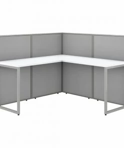 Bush Business Furniture Easy Office 60W L Shaped Cubicle Desk Workstation W/ 45H Panels, Pure White