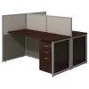 Bush Business Furniture Easy Office 60W 2 Person Cubicle Desk W/ File Cabinets and 45H Panels, Mocha Cherry