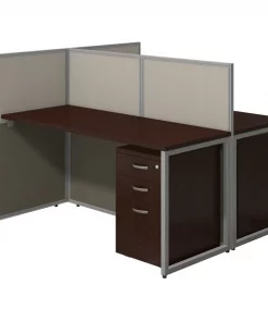 Bush Business Furniture Easy Office 60W 2 Person Cubicle Desk W/ File Cabinets and 45H Panels, Mocha Cherry