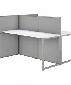 Bush Business Furniture Easy Office 60W 2 Person Cubicle Desk Workstation W/ 45H Panels, Pure White