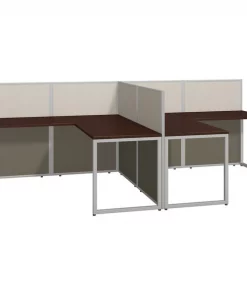 Bush Business Furniture Easy Office 60W 2 Person L Shaped Cubicle Desk Workstation W/ 45H Panels, Mocha Cherry