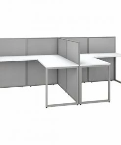 Bush Business Furniture Easy Office 60W 2 Person L Shaped Cubicle Desk Workstation W/ 45H Panels, Pure White