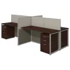 Bush Business Furniture Easy Office 60W 4 Person Cubicle Desk W/ File Cabinets and 45H Panels, Mocha Cherry