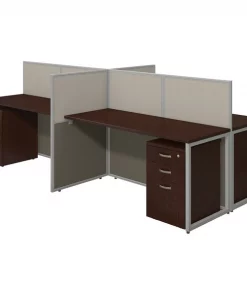 Bush Business Furniture Easy Office 60W 4 Person Cubicle Desk W/ File Cabinets and 45H Panels, Mocha Cherry
