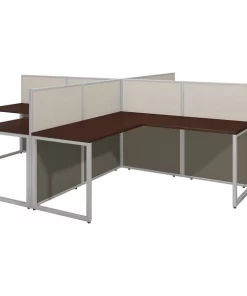 Bush Business Furniture Easy Office 60W 4 Person L Shaped Cubicle Desk Workstation W/ 45H Panels, Mocha Cherry